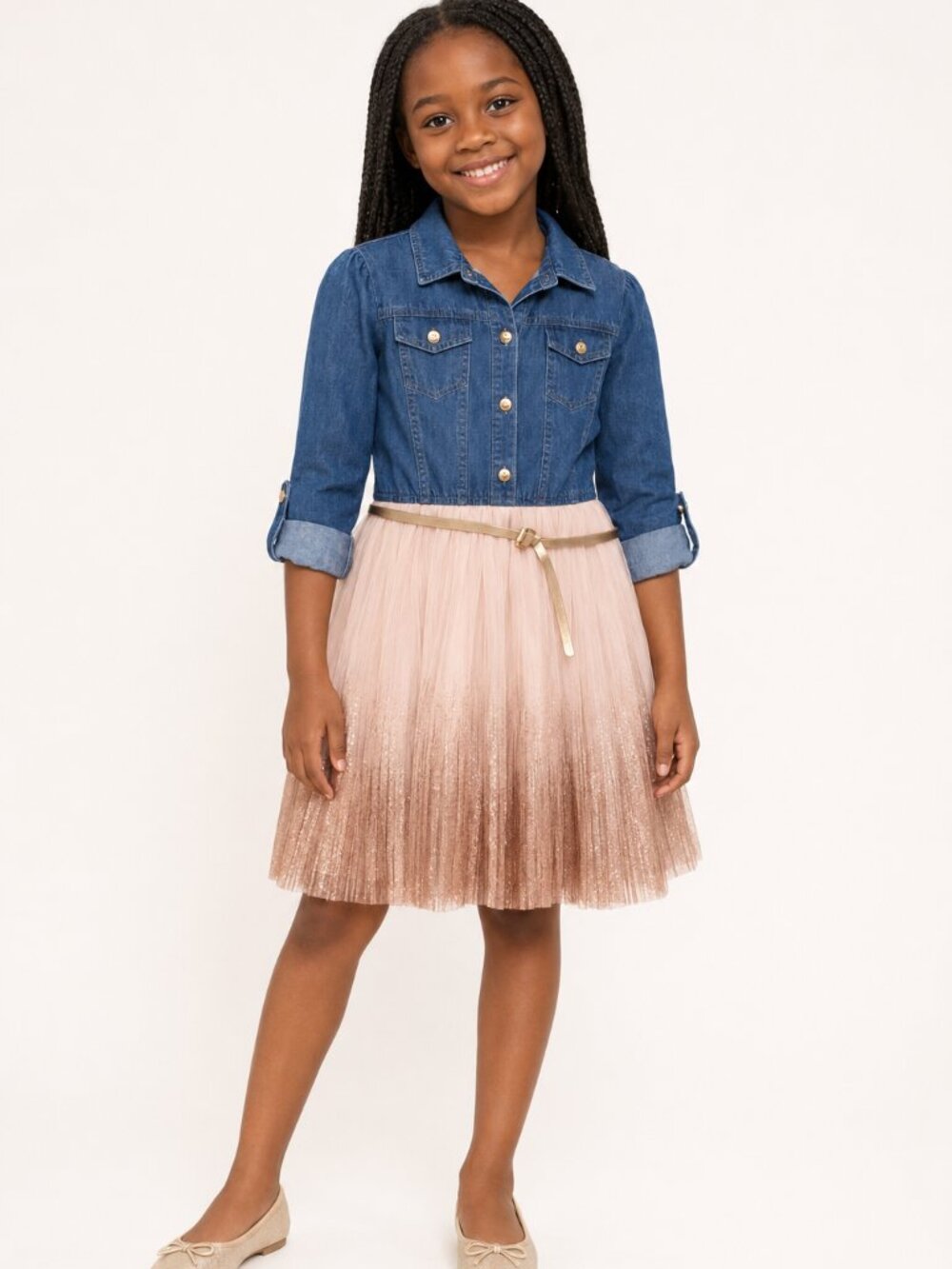 Lilt Denim and Sparkle Tulle Dress Girls Sz L 14.5/16.5